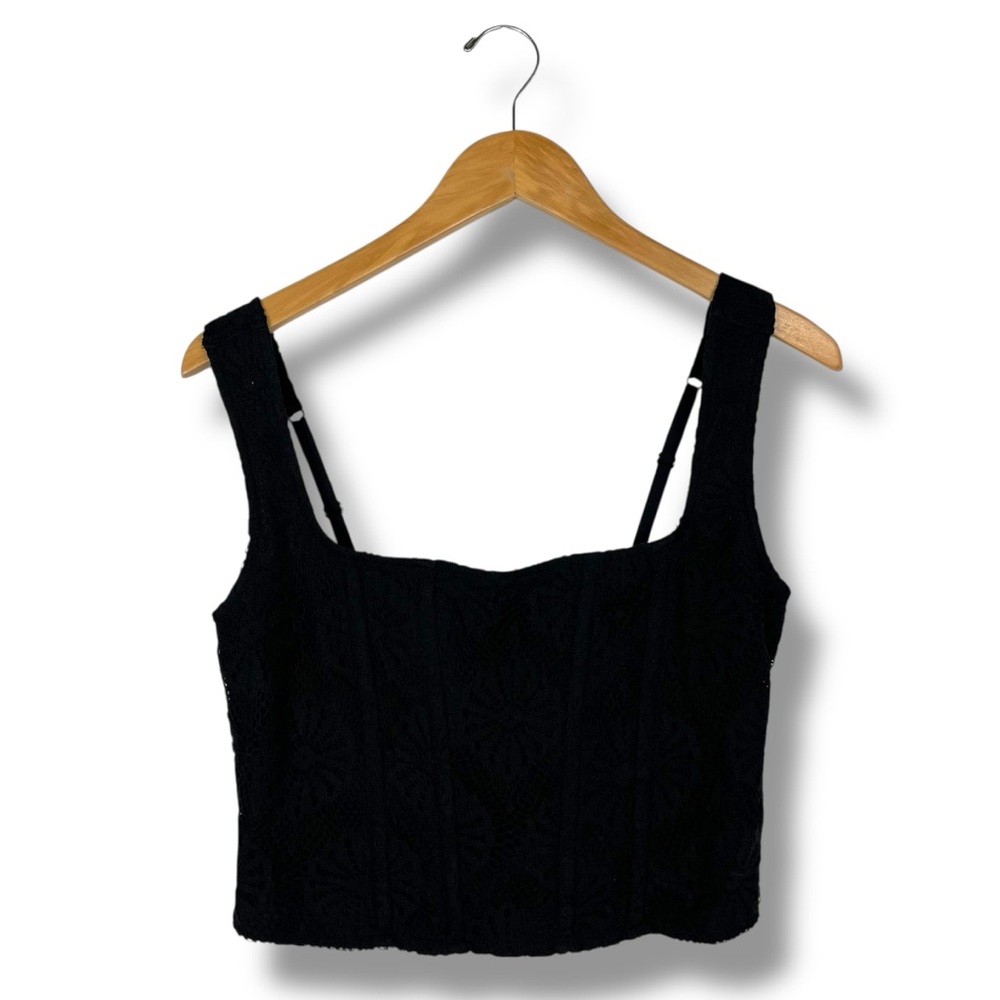 American Eagle Corset Top Black Crochet Lace Adjustable Medium Festival Hippie - Picture 2 of 8